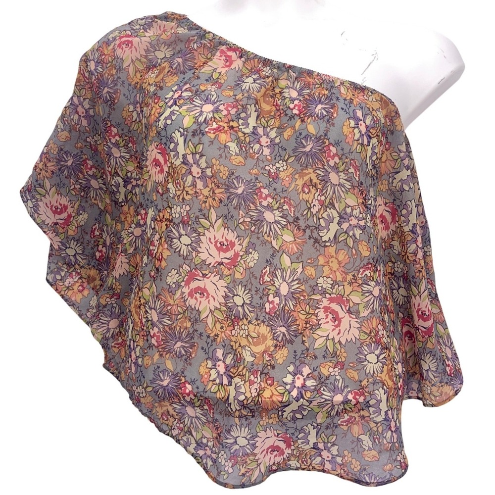 Mimi Chica Multicolor Floral Off Shoulder Blouse Small Chiffon Boho Flutter Top
